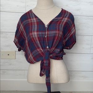 Flannel Button Up Tie Front Tee